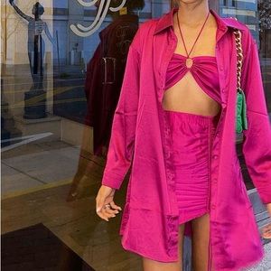 Fushia shirt dress - Size Small